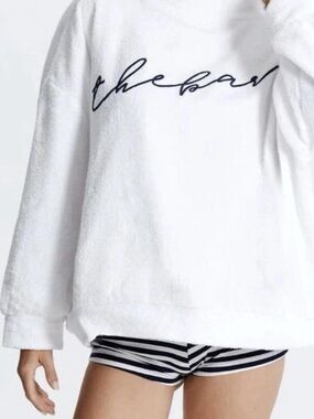 The Bar White Script Logo towel Terry Sweatshirt
